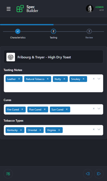 Spec Editor - Tasting