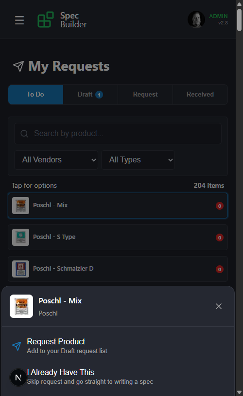 Product Action Sheet